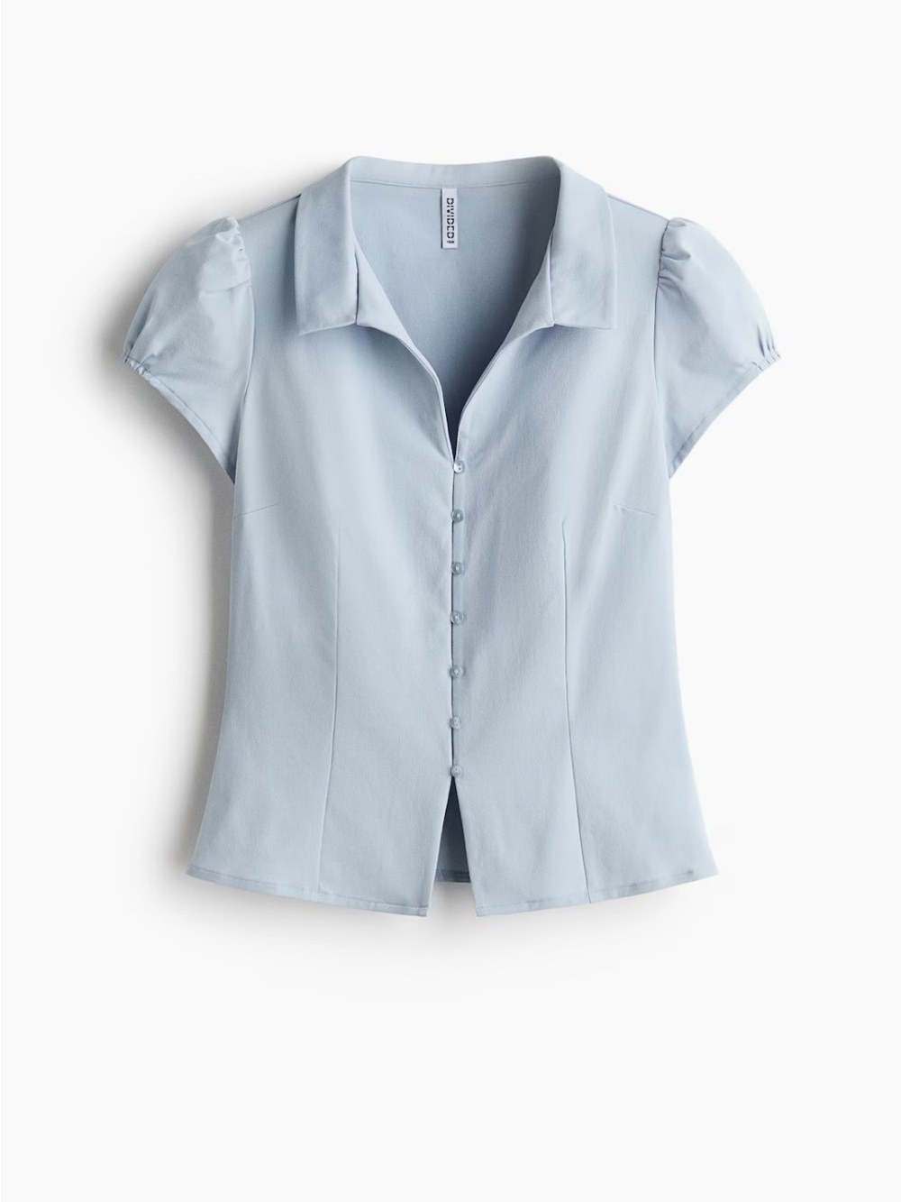 Boxy Short-Sleeve Button Front Top — Light Blue